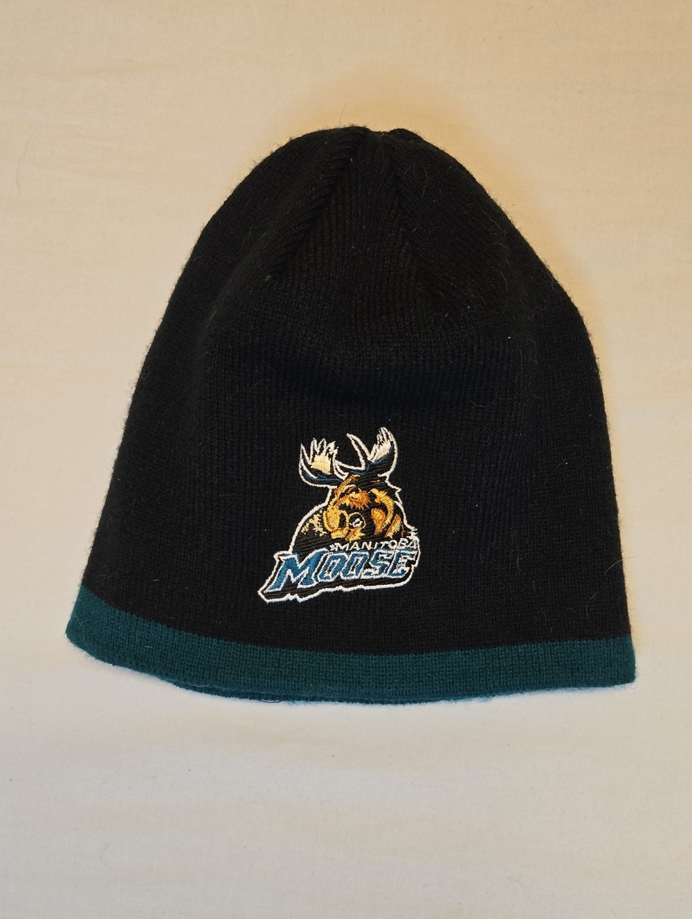 Manitoba Moose Tough Duck Black Beanie with Teal Trim Vintage